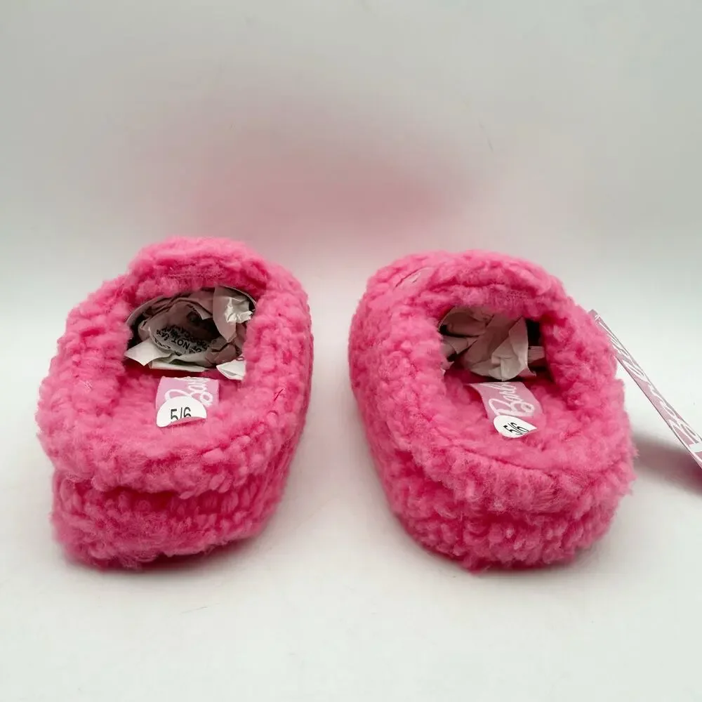 Barbie Toddler Girls Ground Up Spa Slippers US 5-6 Small Pink Faux Fur NIB